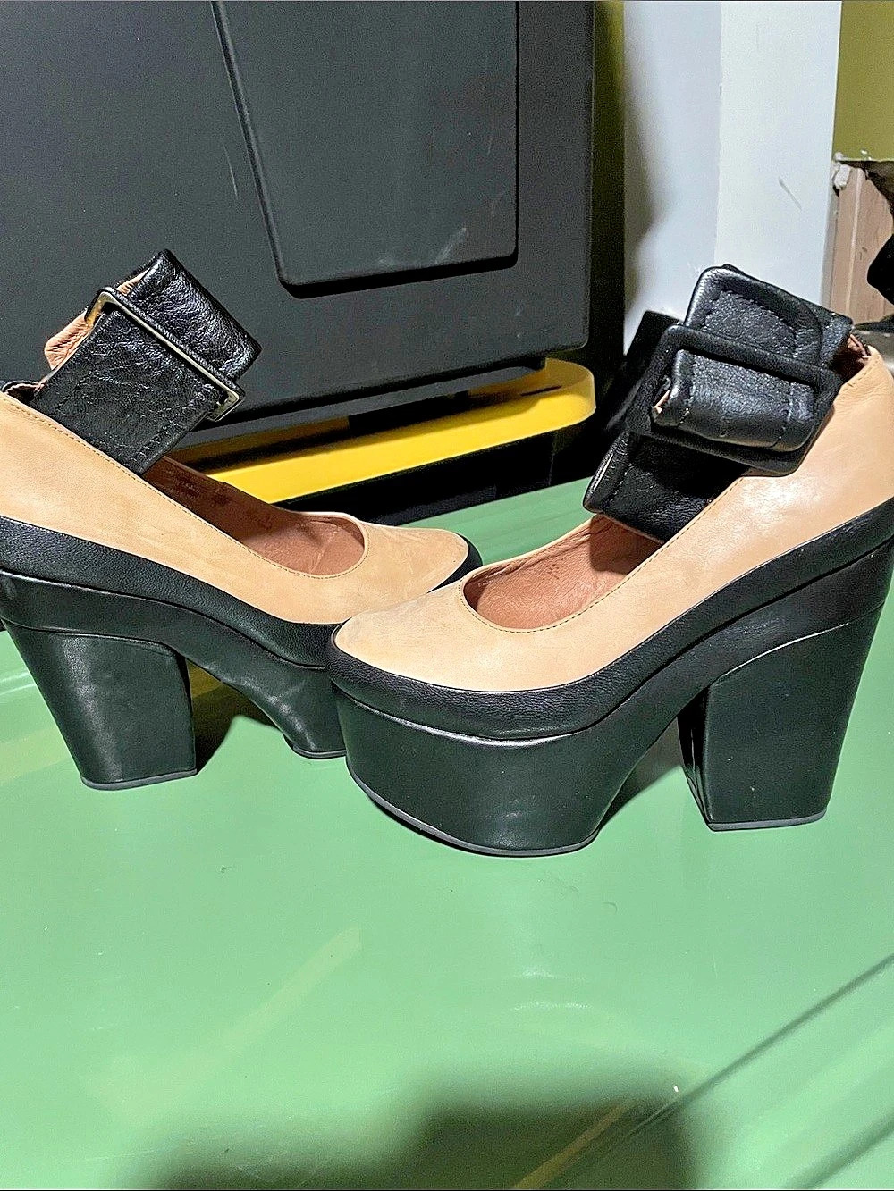 Womens Jeffrey Campbell Ampbell Black & Tan Platform Heels SZ7.med